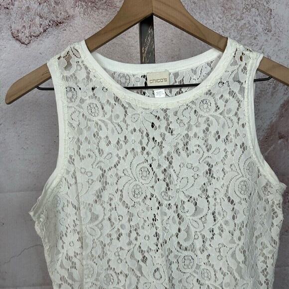 CHICO'S lace romantic layering top size 1 M feminine resort boho chic shirt - Picture 2 of 4